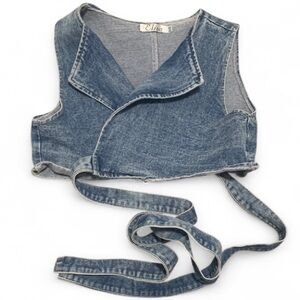 Y2K Elisa Denim Tie Bottom Sleeveless Crop Top